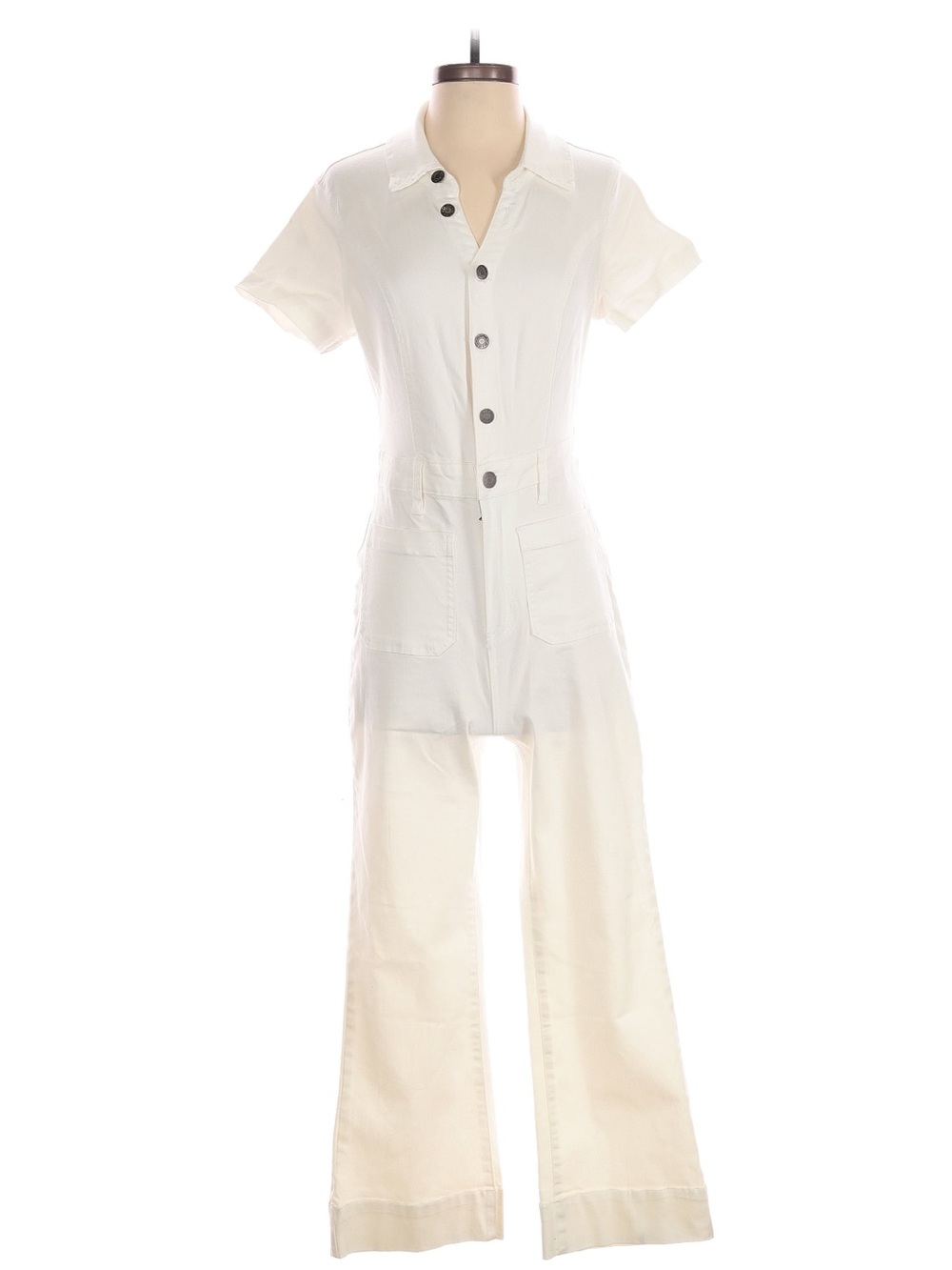 Show Me Your MuMu White Short-Sleeve Button Jumpsuit